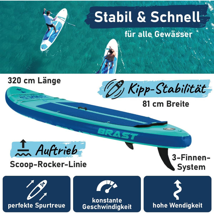SUP дошка BRAST Primo Summer надувна 320x81x15 см: комплект з аксесуарами (весло, насос, ліш, ремкомплект)