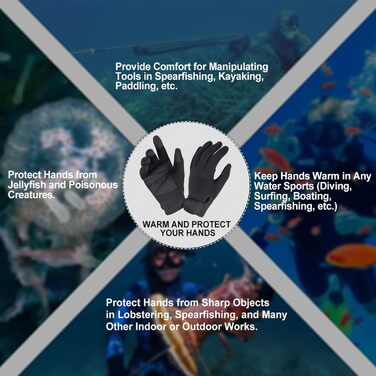 Рукавички XUKER з неопрену, 1,5 мм та 2 мм, для дайвінгу, снорклінгу, веслування, серфінгу, каякінгу, каное, підводного полювання, катання на лижах та інших водних видів спорту, 2 мм XXL