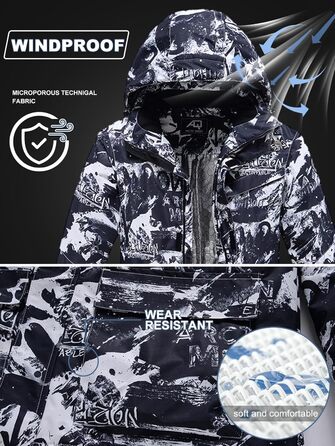 Сніговий костюм чоловічий HOUZONIY, теплий, вітронепроникний, 2-частинний, розмір L, чорний