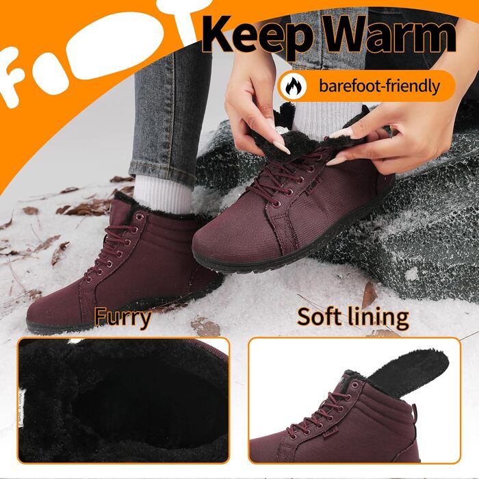 Водонепроникні черевики-сліпони для ходьби Barfußschuhe: жіночі та чоловічі, широкі, теплий підкладка, Zero Drop, антиковзаючі, 38 EU, бордовий