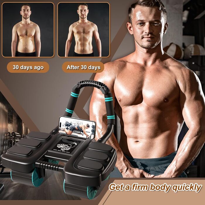 Ролер для пресу з упорами для ліктів, автоматичний відскок, тренажер для пресу для жінок та чоловіків, чорний