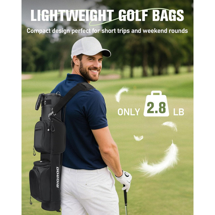 Сумка для гольфу на штативі, легка, для 9 ключок, з роздільниками, водонепроникна, з кишенькою-холодильником, ергономічний плечовий ремінь, велика кишеня, унісекс, чорна A1