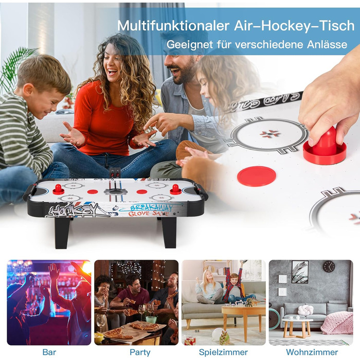 Airhockey стіл DREAMADE 42 дюйми з LED-рахунком та аксесуарами для дітей та дорослих