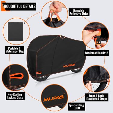 Водонепроникний чохол для велосипеда 210D Oxford, 200 x 110 x 70 cm, чорний. Захист від дощу, пилу та сонця. З отвором для замка та сумкою.