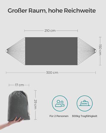 Гаммак SONGMICS 210x150см, подвійний, 300кг, сірий - для тераси, балкону, саду, кемпінгу