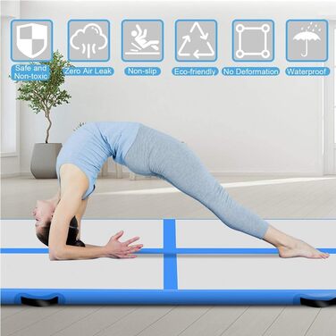 Гімнастичний мат Air Track для тумблінгу та йоги з електричним насосом, протиковзкий та водонепроникний, 400x100x10 см (Синій)