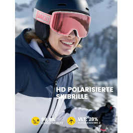 Ламмікал - снігові окуляри для жінок та чоловіків, захист від запотівання, дзеркальні, для носіїв окулярів, UV400, захист від відблисків, білий каркас, рожевий колір (VLT: 28%)