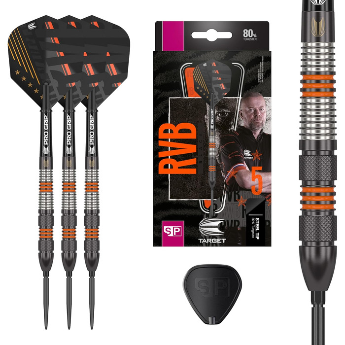 Дротики Target RVB 80 Schwarz G2, 80% вольфрам, сталевий наконечник, набір для дартсу