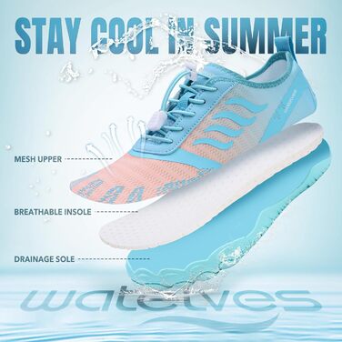 Водні черевики для жінок та чоловіків WateLves, підошва з неслизьким покриттям, широка передня частина, блакитний колір, розмір 37 EU