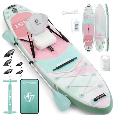SUP дошка для плавання 366x92 см, до 240 кг, з сидінням та аксесуарами (зелений градієнт) - для йоги, риболовлі та серфінгу