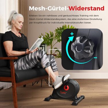 Магнітний міні-велотренажер Sunny Health & Fitness Smart-Heimtrainer: підстольний педальний тренажер для літніх людей та кардіо-тренувань вдома, темно-сірий