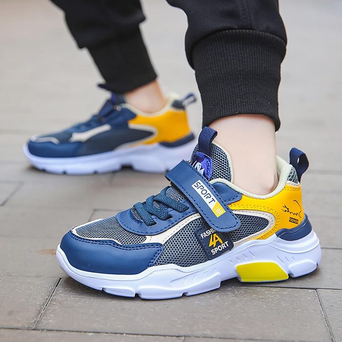 Дитячі спортивні кросівки для хлопчика Mesh, дихаючі, на липучці. Зручні кросівки для занять спортом, фітнесу, бігу та активного відпочинку. Легкі унісекс дитячі кросівки, розмір 31 EU, жовті.