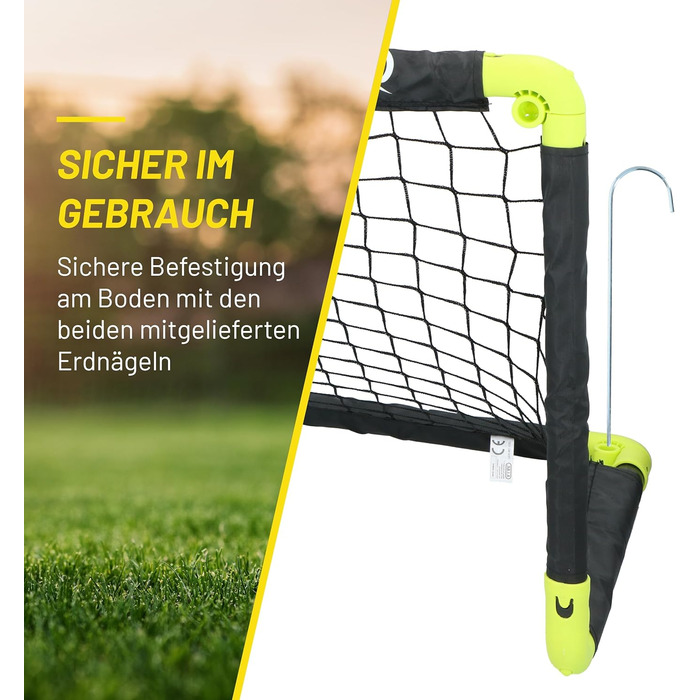 Ворота для футболу Dunlop - складані, чорно-жовті, 50x44x44 см - для гри в саду та в приміщенні