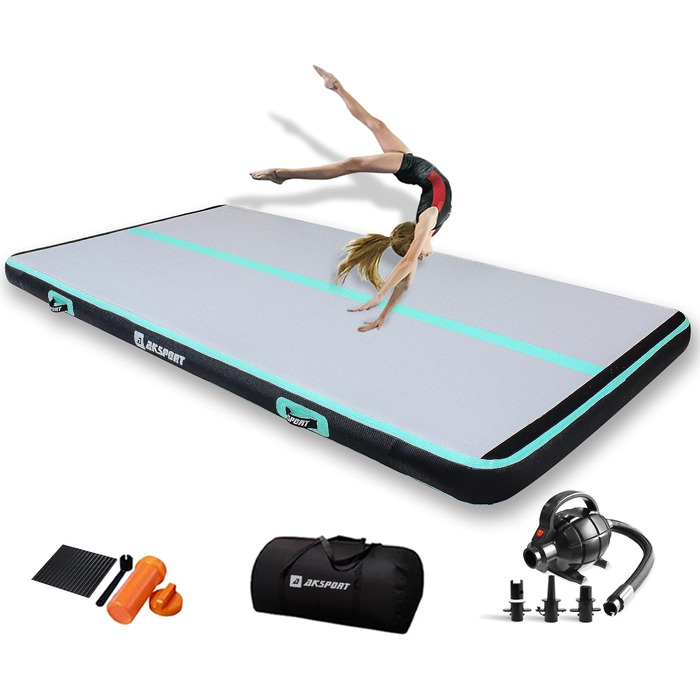 AKSPORT Килимок для гімнастики та акробатики Air Matte, 3/4/5/6м, 10/20см, з насосом, для дому/спортзалу/тренувань, м'ятний (300x150x15см)