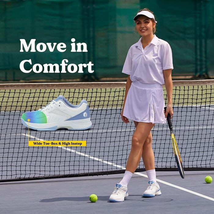 Тенісні кросівки FitVille для жінок - широка колодка, дихаючі, для тенісу, бадмінтону, залу, ходьби, розмір EU 38.5
