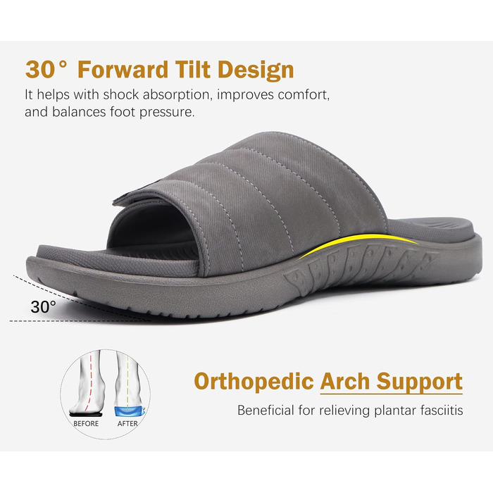 Чоловічі сандалі ONCAI з регульованими ремінцями, відкритим носком, сірі (48 EU)