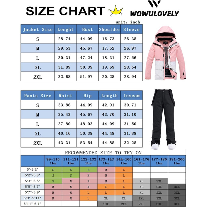 WOWULOVELY Жіночий зимовий костюм для катання на лижах, водовідштовхуючий, вітрозахисний, комплект куртки та штанів, ізольований сноубордний костюм, білий (XL, рожевий)