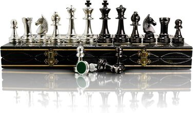 Шаховий набір Silber Staunton 40см, фігури з металізованого пластику, дерев'яна шахівниця