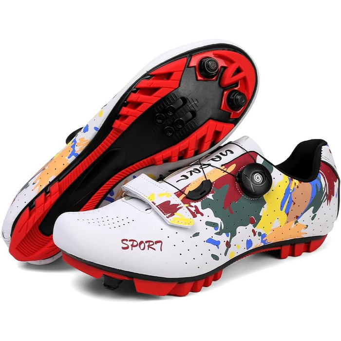Велосипедні черевики для чоловіків та жінок, кольоровий принт графіті, MTB Radsportschuhe, черевики для гірського велосипеда, кросівки, дихаючі, outdoor, велосипедні черевики, велосипедні черевики Spin MTB, 40 EU, білий