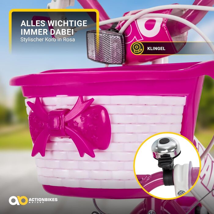 Дитяче велосипед Actionbikes Daisy 12/16 дюймів з V-Brake гальмами | Для дітей 2-9 років | З брудозахисниками | Підходить для дівчаток та хлопчиків