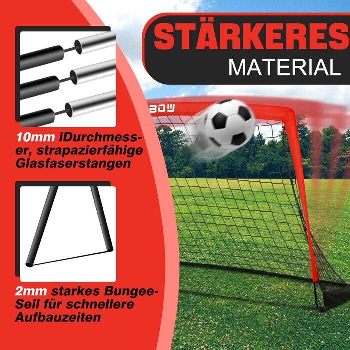 Дитячі ворота для футболу RUNBOW 1,8 x 1,2 м, переносні, з сумкою (2 шт., червоні)