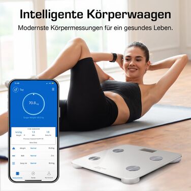 Bluetooth вага Active Era з великим LED дисплеєм, 16 вимірювань, аналізатор складу тіла, індекс маси тіла (BMI), додаток для смартфона, біла