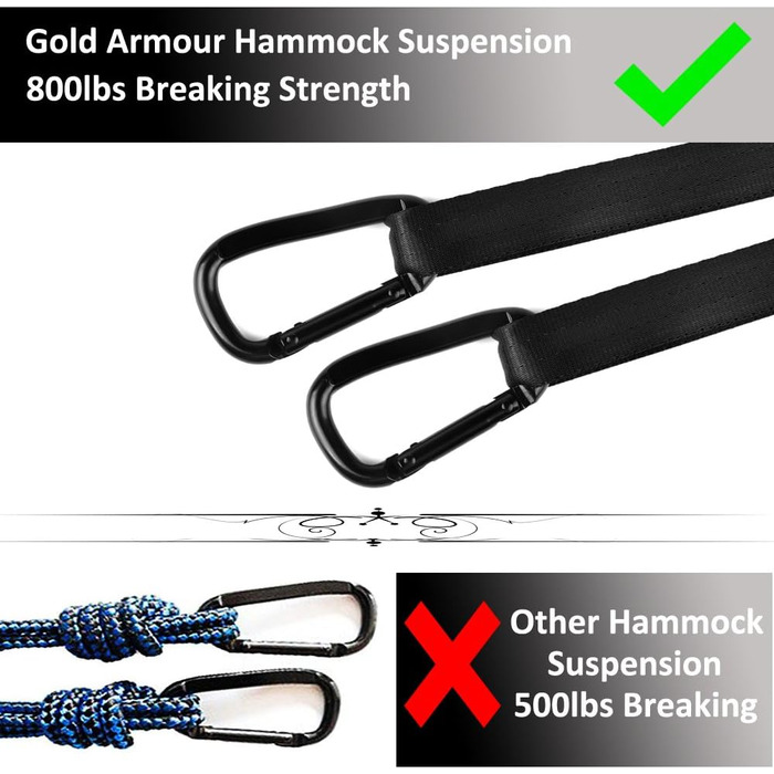 Гамак для кемпінгу Gold Armour - великий двомісний гамак з парашутної тканини (2 петлі, 29 кольорів/малюнків) для дорослих та дітей, зелений