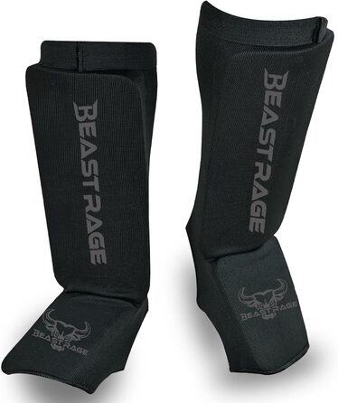 Захисні щитки для гомілки BEAST RAGE XL, чорні/червоні, для муай-тай, кікбоксингу, MMA, тхеквондо, боксу, еластичні, з м'якою підкладкою