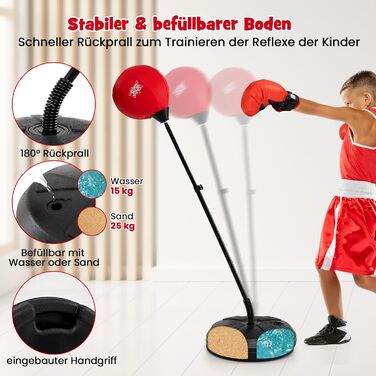 GYMAX Набір для боксу з боксерським мішком 120-154 см, регульований, з рукавичками та насосом, стійка для дітей та дорослих, для боксу, кікбоксингу, швидкісних тренувань, зняття стресу