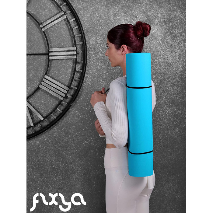 Преміум фітнес-мат для йоги FLXYA, TPE, 183x61 см, 6 мм, антиковзкий, без фталатів, з ременем, блакитно-антрацитовий