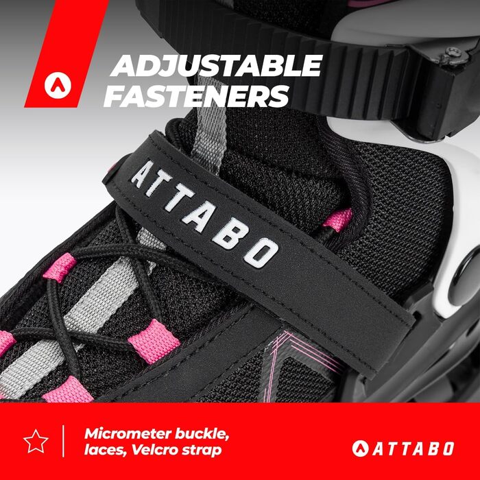 Ковзани жіночі ATTABO Bliss, 37-42 EU, регульовані, з алюмінієвою пластиною та колесами 80 мм, PU-підшипники ABEC-7