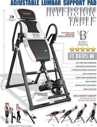 Інверсійний стіл Body Vision IT 9695-W Deluxe, міцний, терапевтичний