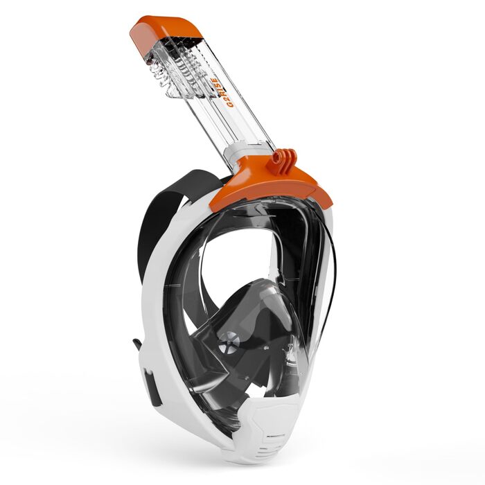 Маска для снорклінгу G2RISE Full Face XL (Чорно-помаранчевий) з тримачем для камери, безпечна від CO2
