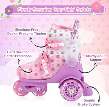 Дитячі ролики для дівчаток, 4 розміри, регульовані, безпечні, з дихаючим матеріалом, квіткові, EU 28-32