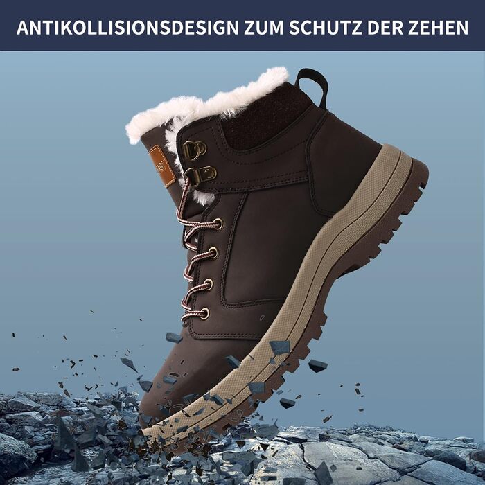Теплі зимові черевики VisionReast з підкладкою, водонепроникні, для піших прогулянок, трекінгу, для чоловіків та жінок, шнурки, неслизькі, Outdoor (37 EU, Коричневий)
