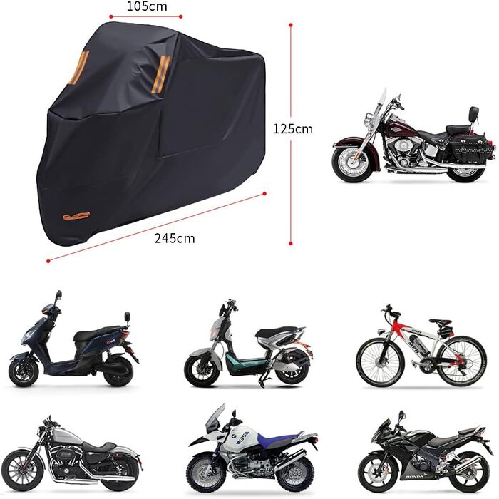 Водонепроникна накидка для мотоцикла, 210D Oxford, XL - захист від подряпин, з отворами для замка, підходить для Harley-Davidson, Honda, Yamaha, Suzuki, Kawasaki