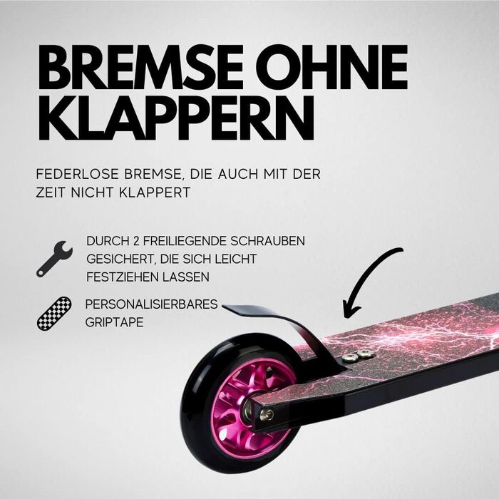 Трюковий самокат BOLDCUBE Deluxe Stunt Roller Black Fire з підшипниками ABEC 9 для дітей, підлітків та дорослих (6+ років)