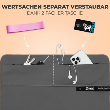 Рушник для фітнесу Zepphi 120x50 см + 80x30 см | Мікрофібра, кишеня на блискавці | Для спортзалу та тренувань | Швидковисихаючий, компактний | Темно-сірий