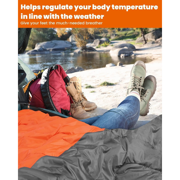 Сплячий мішок Outdoor Sportneer для кемпінгу: 3-4 сезонний літній спальний мішок, зимовий, компактний, легкий, для дорослих, 220x75 см, оранжево-сірий