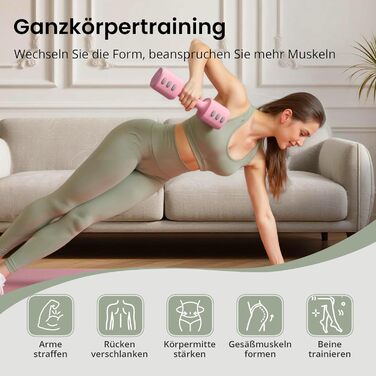 Регульований набір гантелей 2-в-1 для жінок – 4 рівні (1-5,5 кг) – обладнання для фітнесу вдома – зелені гантелі (рожевий)