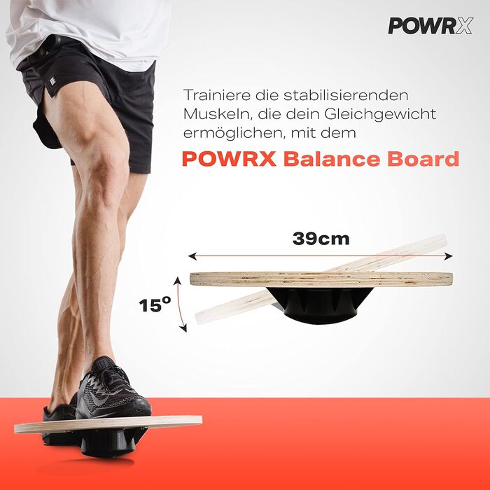 Дерев'яна баланс-дошка POWRX - тренажер для рівноваги | Фізіотерапевтичний обертовий тренажер з комплектом вправ, Wackelbrett для дорослих та дітей