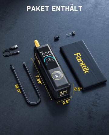 Електричний портативний компресор Fanttik X9 APEX 150 PSI з підсвіткою та Powerbank, швидке накачування шин для авто, мотоциклів, велосипедів і м'ячів