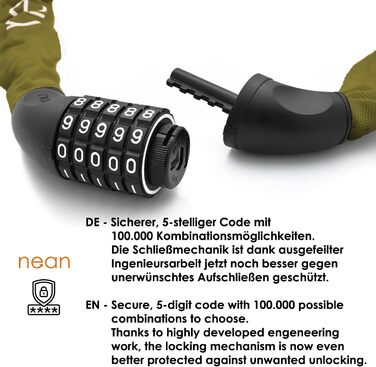 Велосипедне замкове обладнання Nean: ланцюговий замок з кодом, 6 мм, 900 мм, зелений
