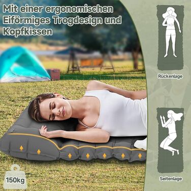 Килимок для кемпінгу HAUSPROFI Isomatte: ультралегкий надувний матрац з насосом та подушкою, для туризму, пляжу, відпочинку на природі (сірий)