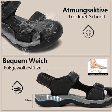 Чоловічі сандалі AX BOXING для трекінгу та спорту, літні, на липучці, дихаючі, чорні, розмір 43 EU