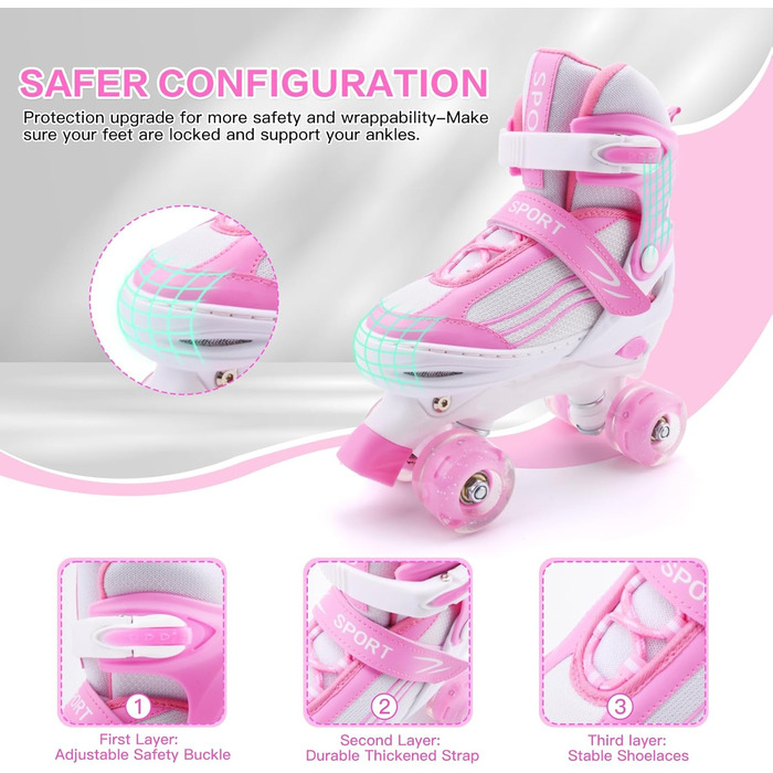 Дитячі ролики Kinder Rollschuhe для дівчаток та хлопчиків, регульовані, з підсвічуванням, кольори: білий та рожевий, розмір EU 28-32