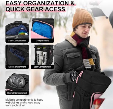 Сумка для лиж Odoland Skitasche Set, рожева: містка, водонепроникна, для подорожей, до 200 см