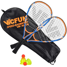 Дитячий набір для бадмінтону VICFUN Speed-Badminton 100: 2 ракетки, 3 волани, синьо-оранжева сумка