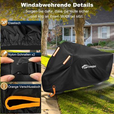 Захисний чохол для мотоцикла Toptrek Outdoor XXXL, водонепроникний, зимовий, з отвором для замка (265x105x125 см)