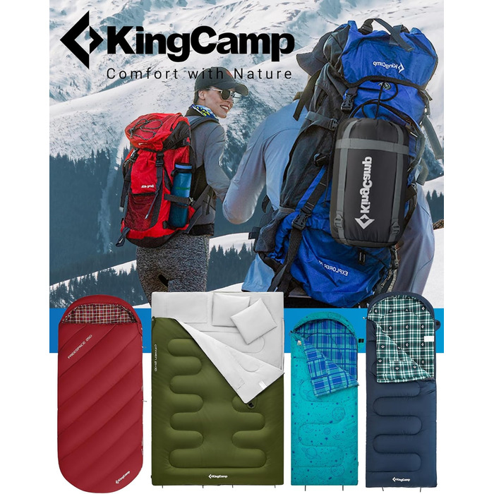 Сплячий мішок KingCamp Oasis для кемпінгу, 3-4 сезони, водовідштовхувальний, легкий, для дітей та дорослих, чорний, L, 220x75 см, можливість з'єднання